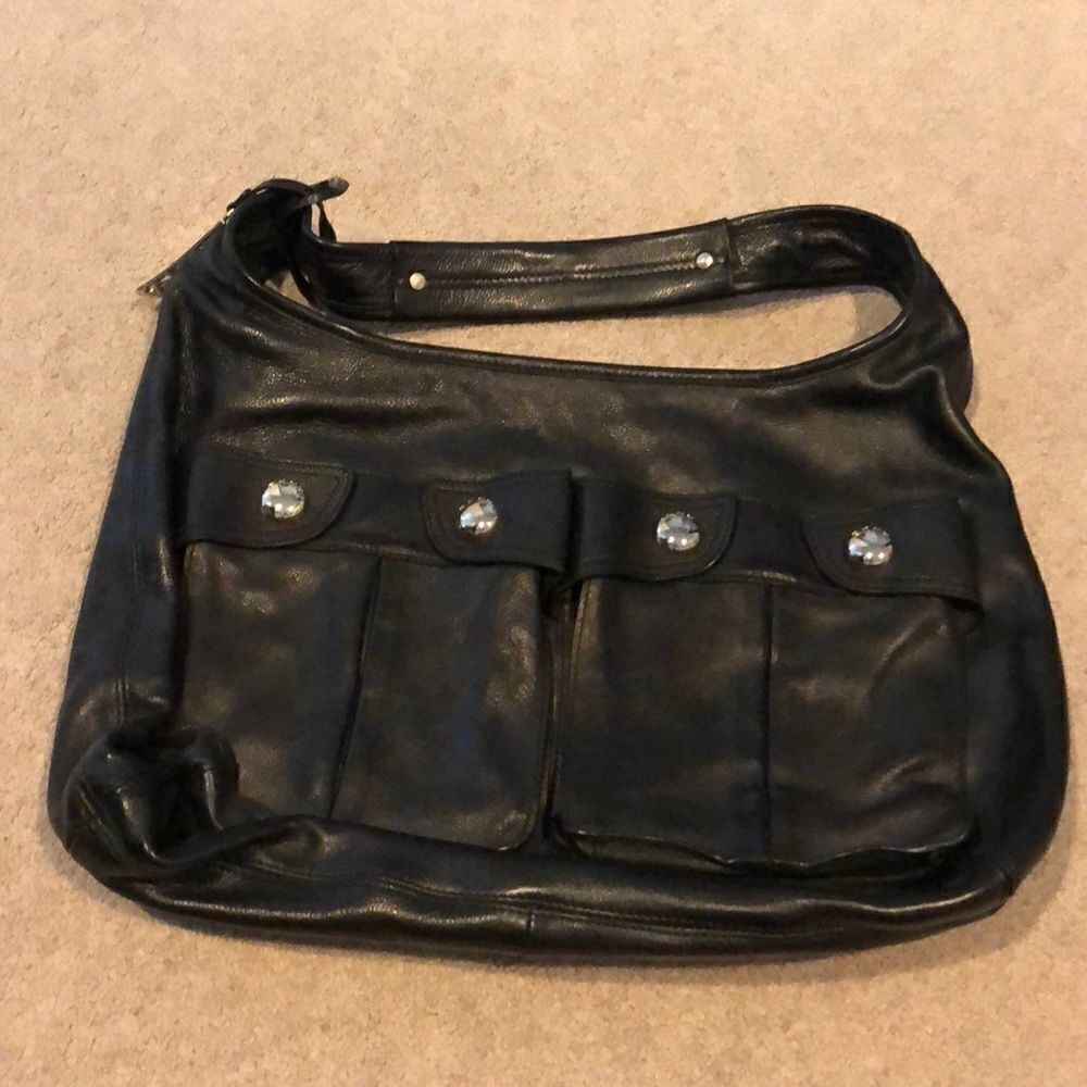 DKNY Large Leather Hobo Bag – Slouchy Style, Silver Hardware